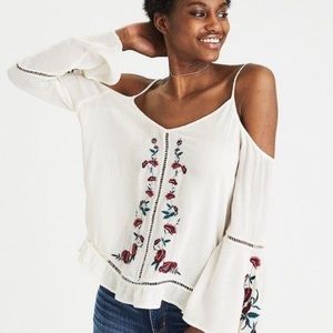 American Eagle Cold Shoulder Embroidered Top